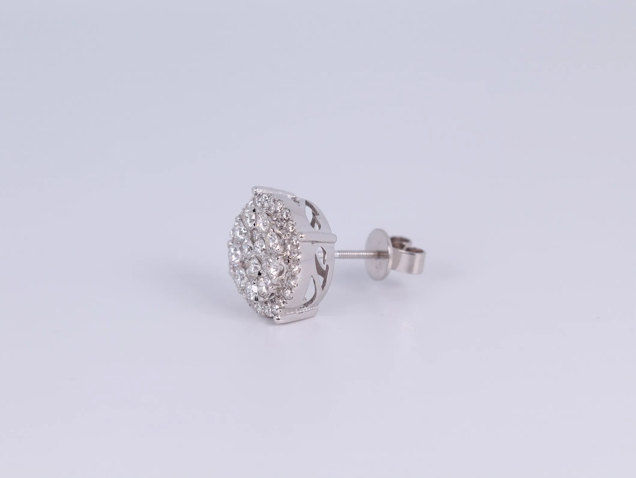 14K White Gold Round Earrings 2.00Ctw