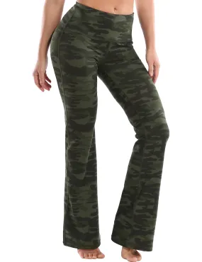 29" 31" 33" 35" 37" High Waist Printed Bootcut Leggings green camo