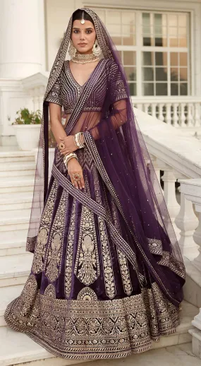 310170 Wine Color Heavy Embroidery Designer Lehenga with Dupatta