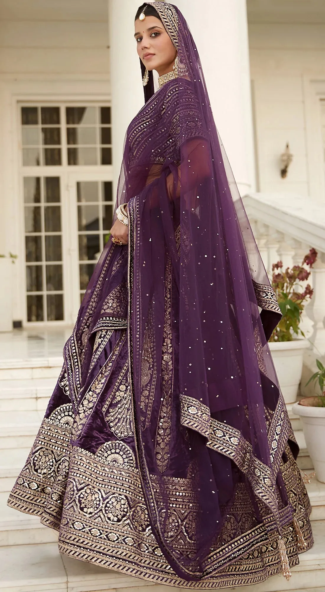 310170 Wine Color Heavy Embroidery Designer Lehenga with Dupatta