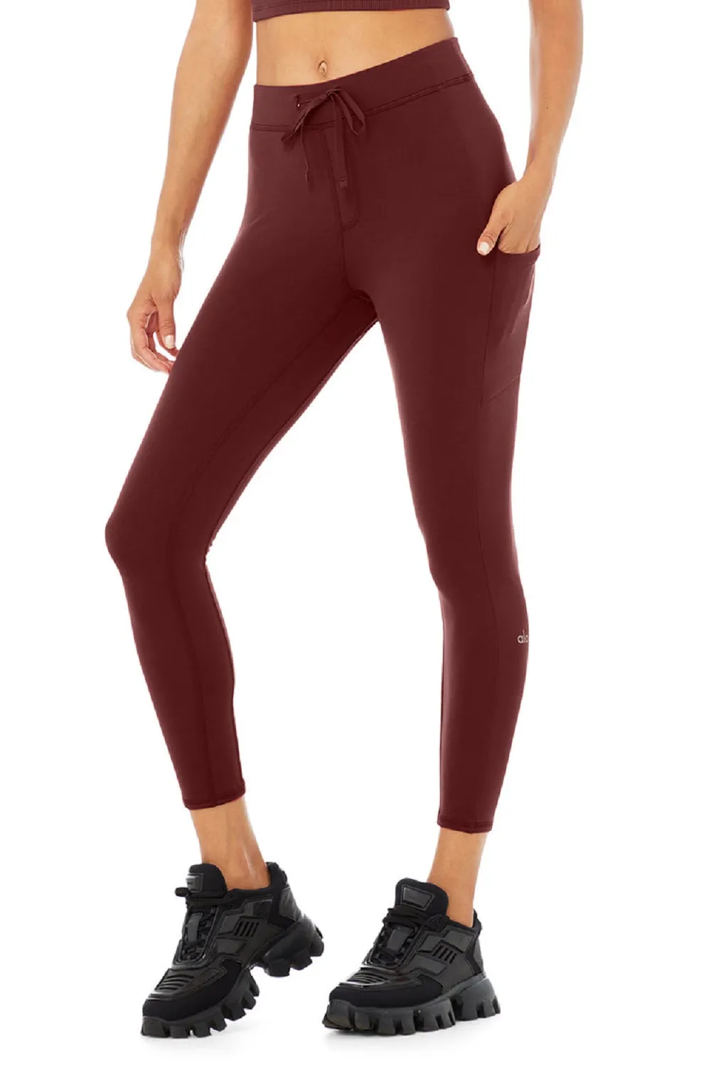 Alo Yoga Women's Checkpoint Drawstring 7/8 Leggings, Cranberry, S