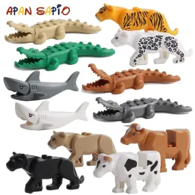 Animal Building Blocks Model Crocodile Leopard Educational Games Figure Brick Toys for Children Kids