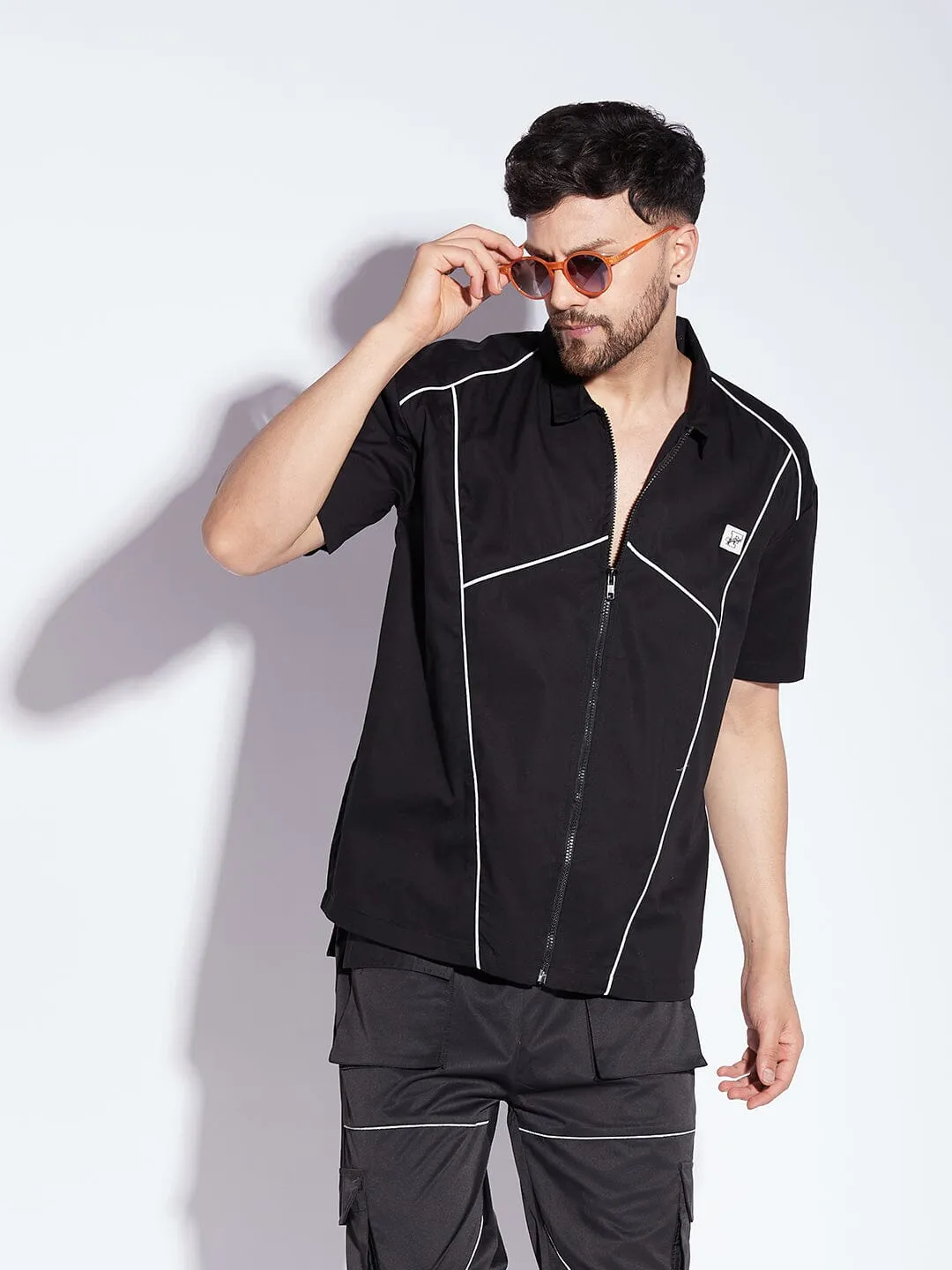 Black Reflective Piping Shirt