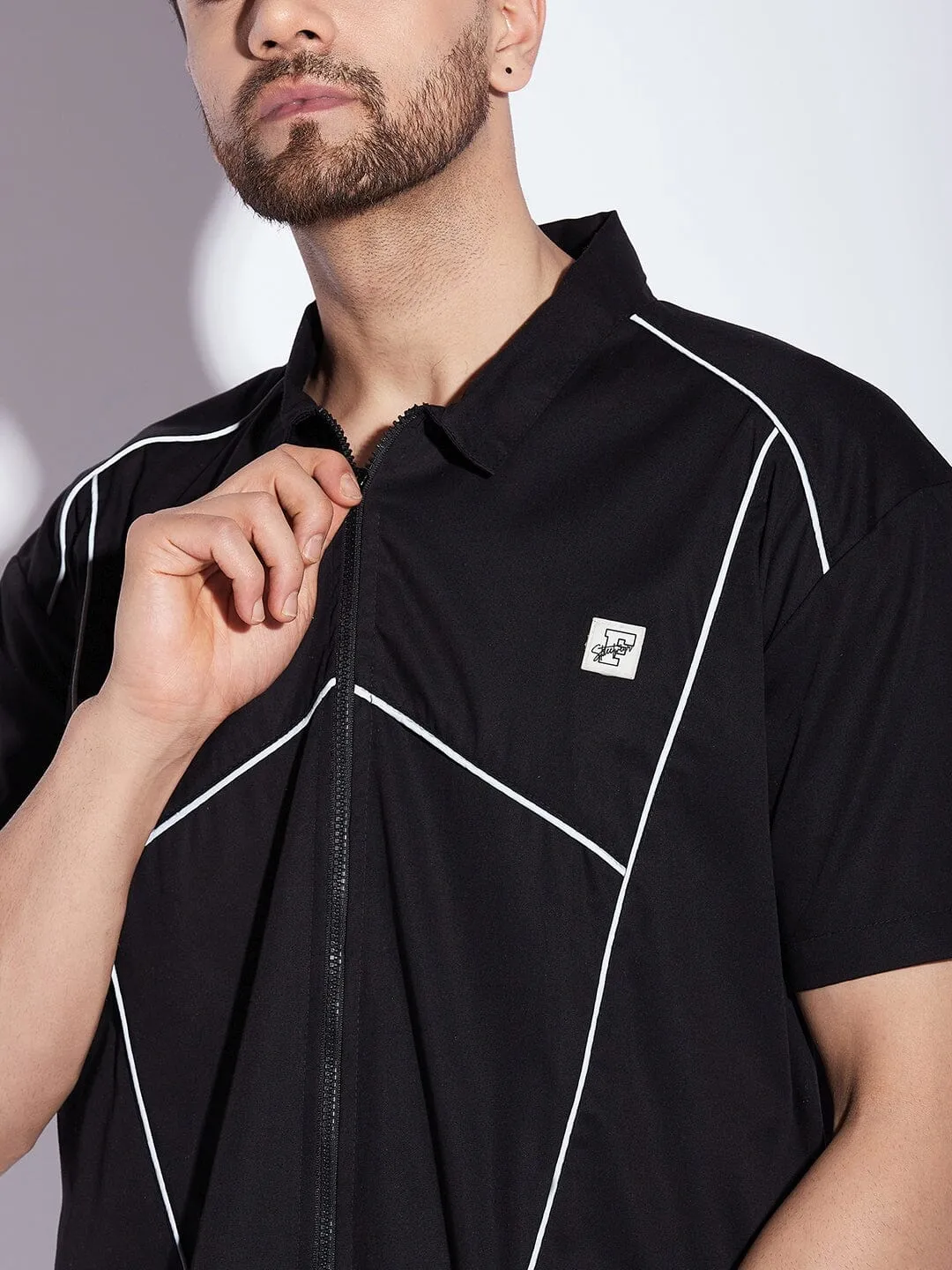 Black Reflective Piping Shirt