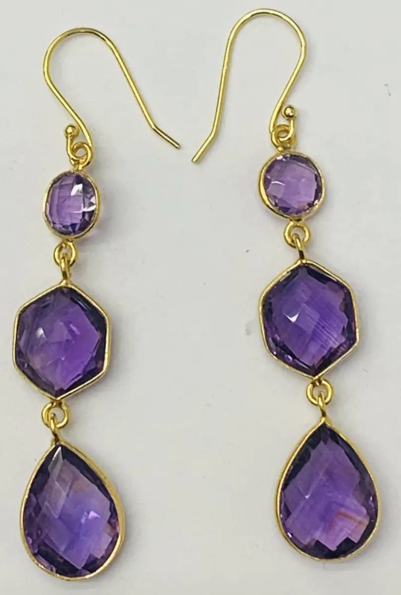 Brazil Amethyst Sterling Silver Gold Plated Earring