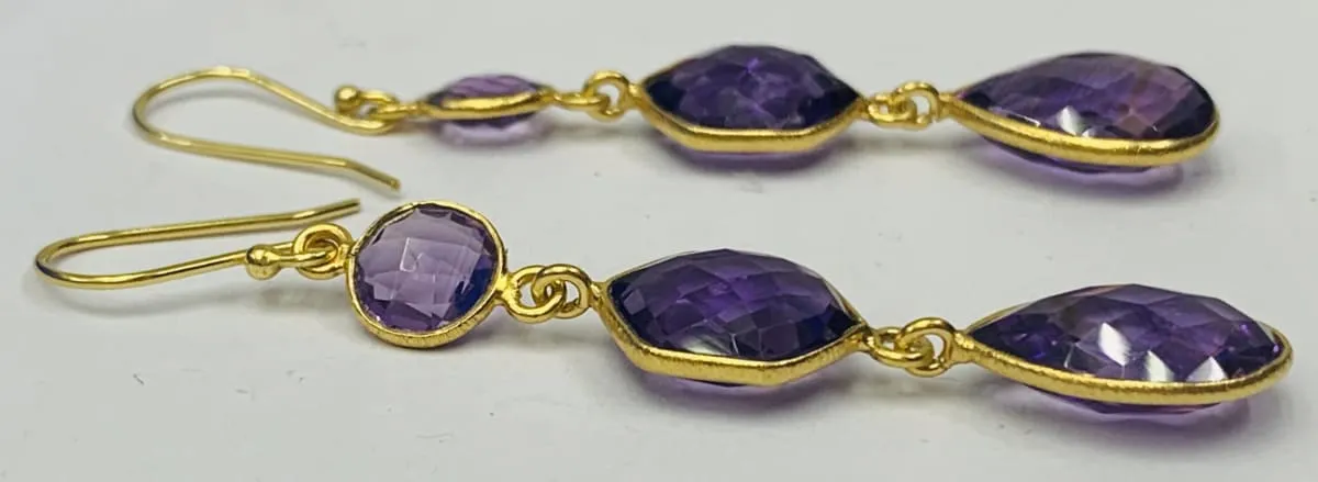 Brazil Amethyst Sterling Silver Gold Plated Earring