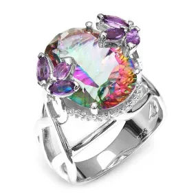 Brilliant Rainbow Fire Mystic Topaz Ring - 925 Sterling Silver