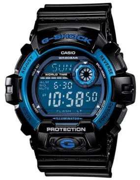 Casio Mens G-Shock Black and Blue - Super Illuminator - 200M WR - Flash Alert