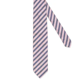 CESARE ATTOLINI Handmade Blue-Pink Striped Design Silk Tie NEW