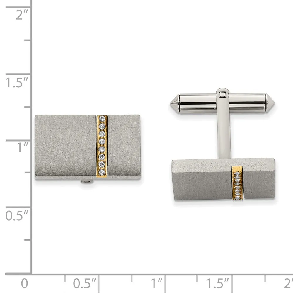 Chisel Titanium Brushed Yellow IP-Plated with CZ Rectangular Cuff Links