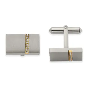 Chisel Titanium Brushed Yellow IP-Plated with CZ Rectangular Cuff Links