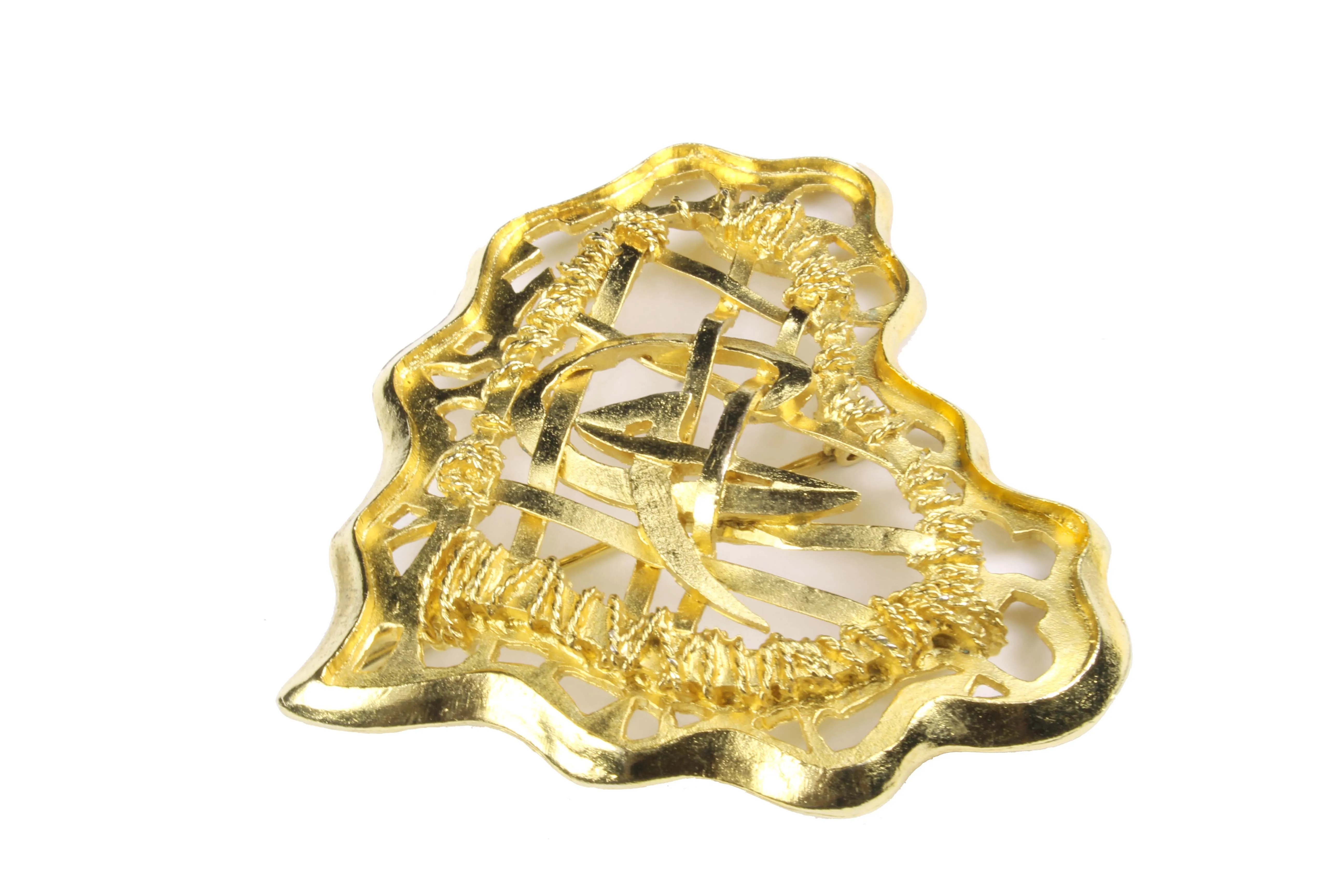 CHRISTIAN LACROIX gold heart logo brooch