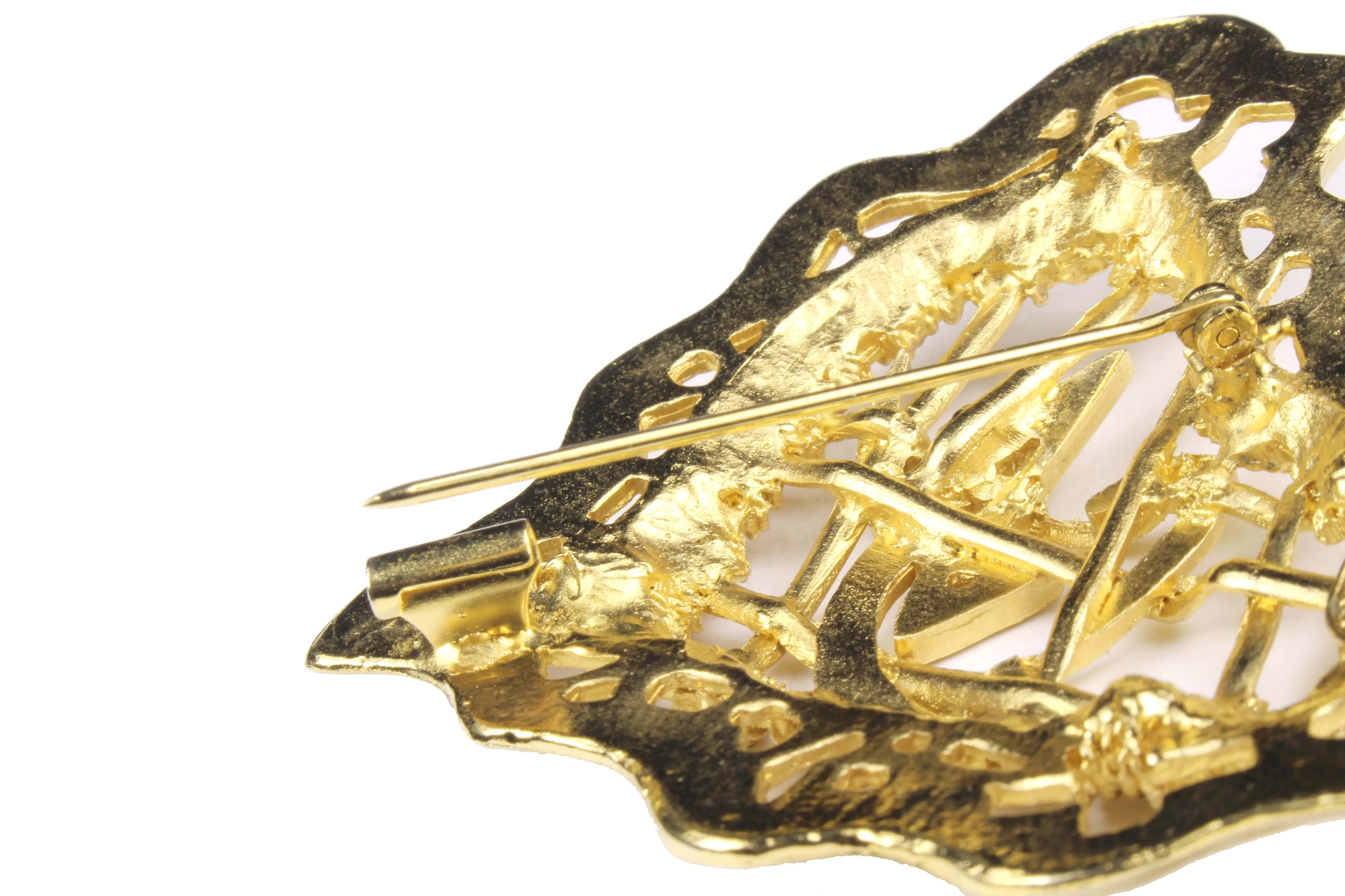 CHRISTIAN LACROIX gold heart logo brooch