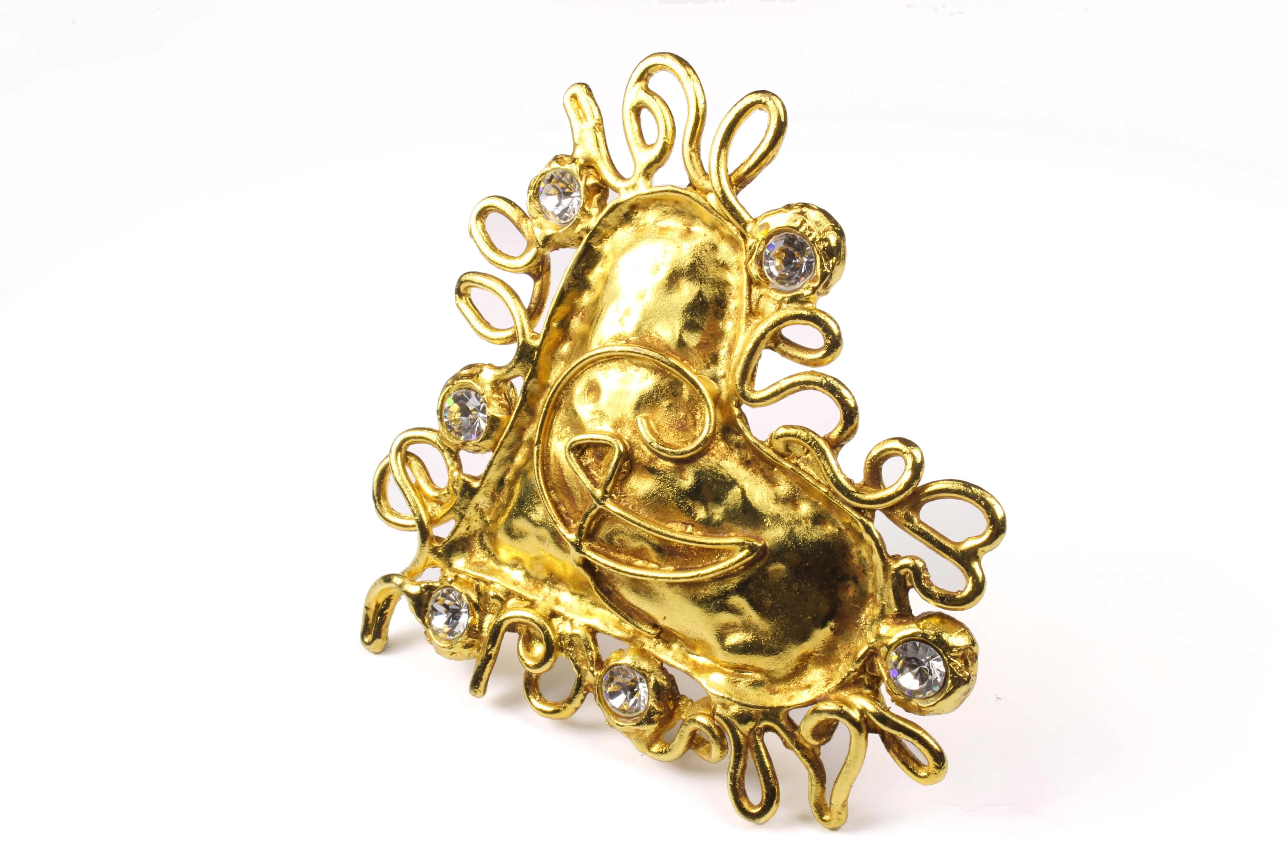 CHRISTIAN LACROIX large gold heart monogram brooch