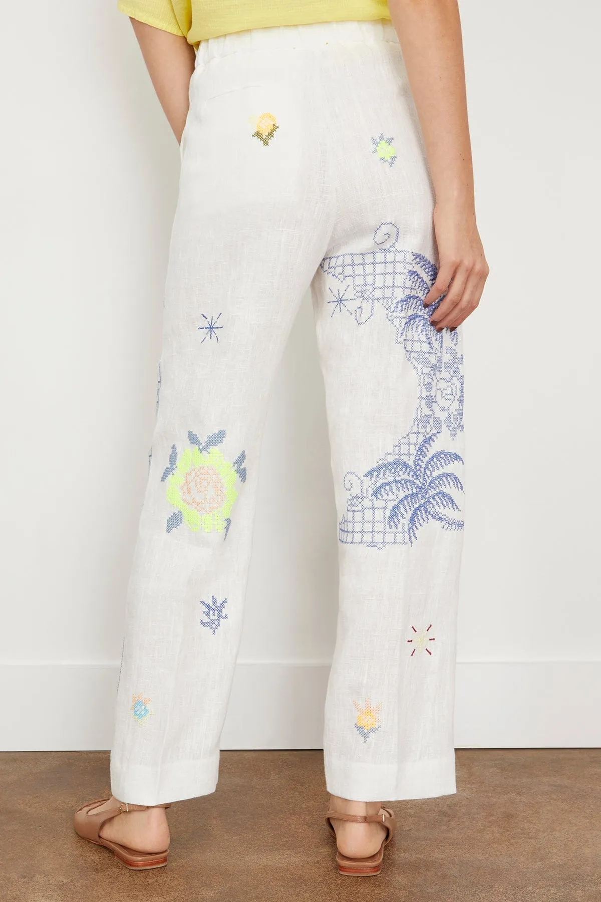 Eden Embroidery Linen Pant in Stella