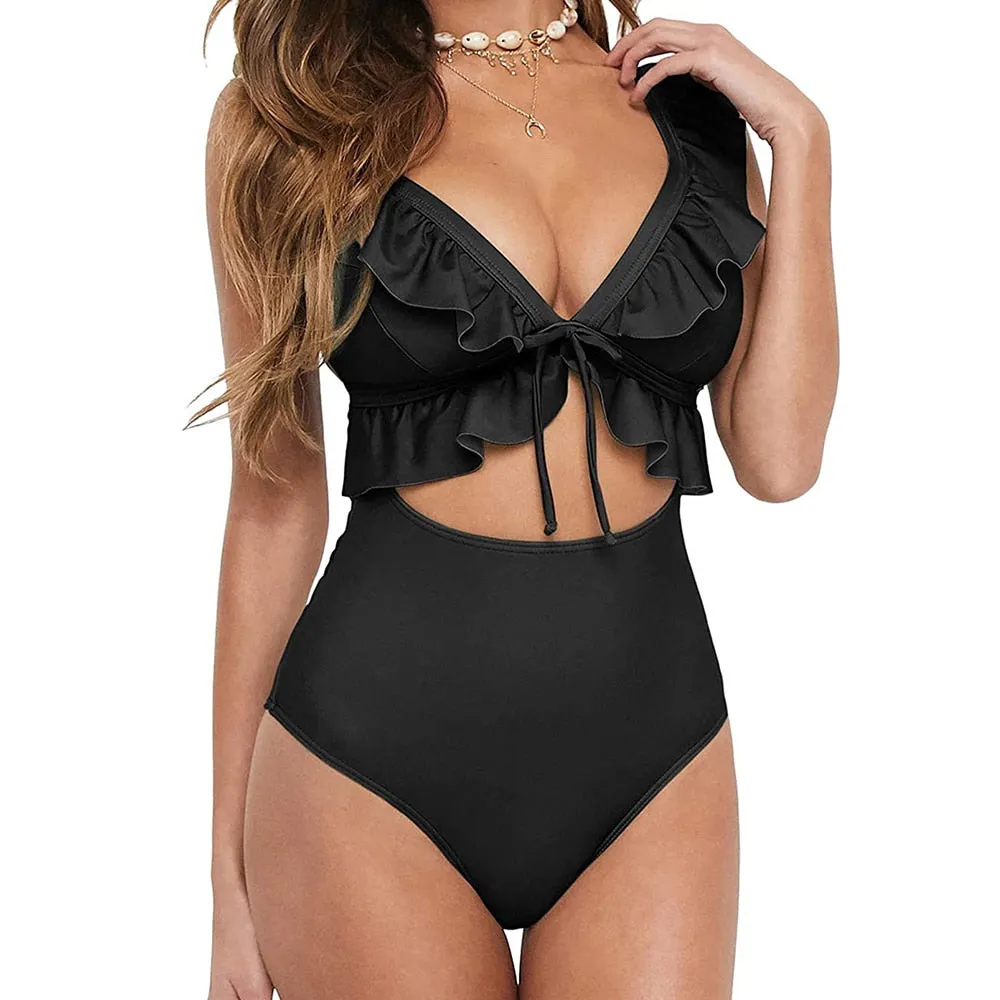 Elegance Unleashed Plus-Size-Rüschen-Monokini-Badeanzug