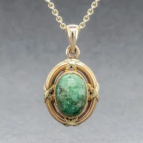 Estate 14K Y Gold 3.04ct Emerald Cabochon Pendant