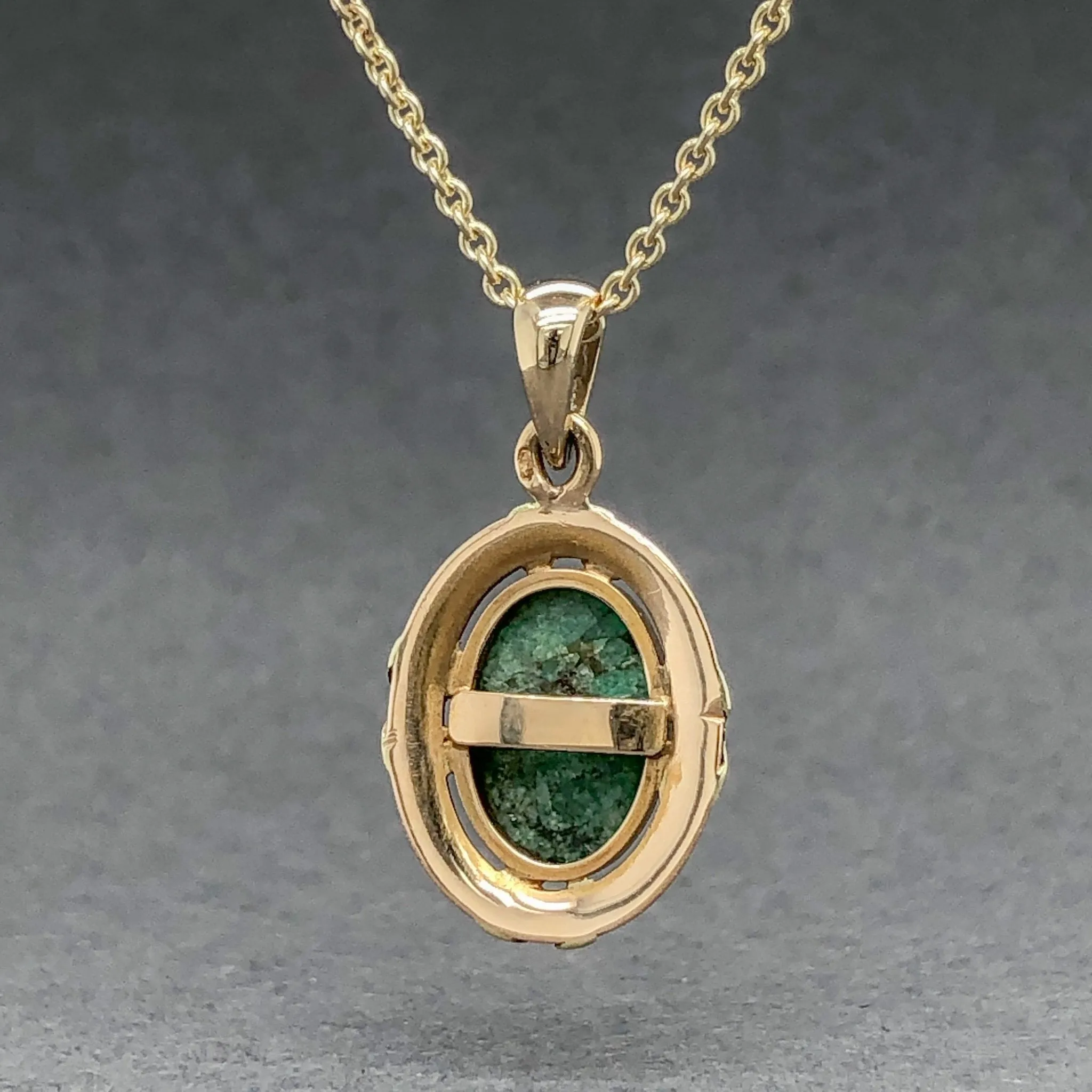 Estate 14K Y Gold 3.04ct Emerald Cabochon Pendant