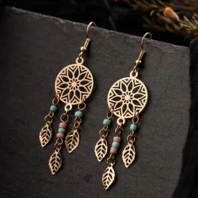 Ethnic Golden Leaf Drop Earrings