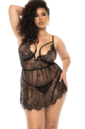 Eyelash Lace Babydoll with Underwired Support | Plus Size