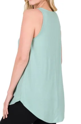 Gabby Round Neck & Hem Tank - Sage Green