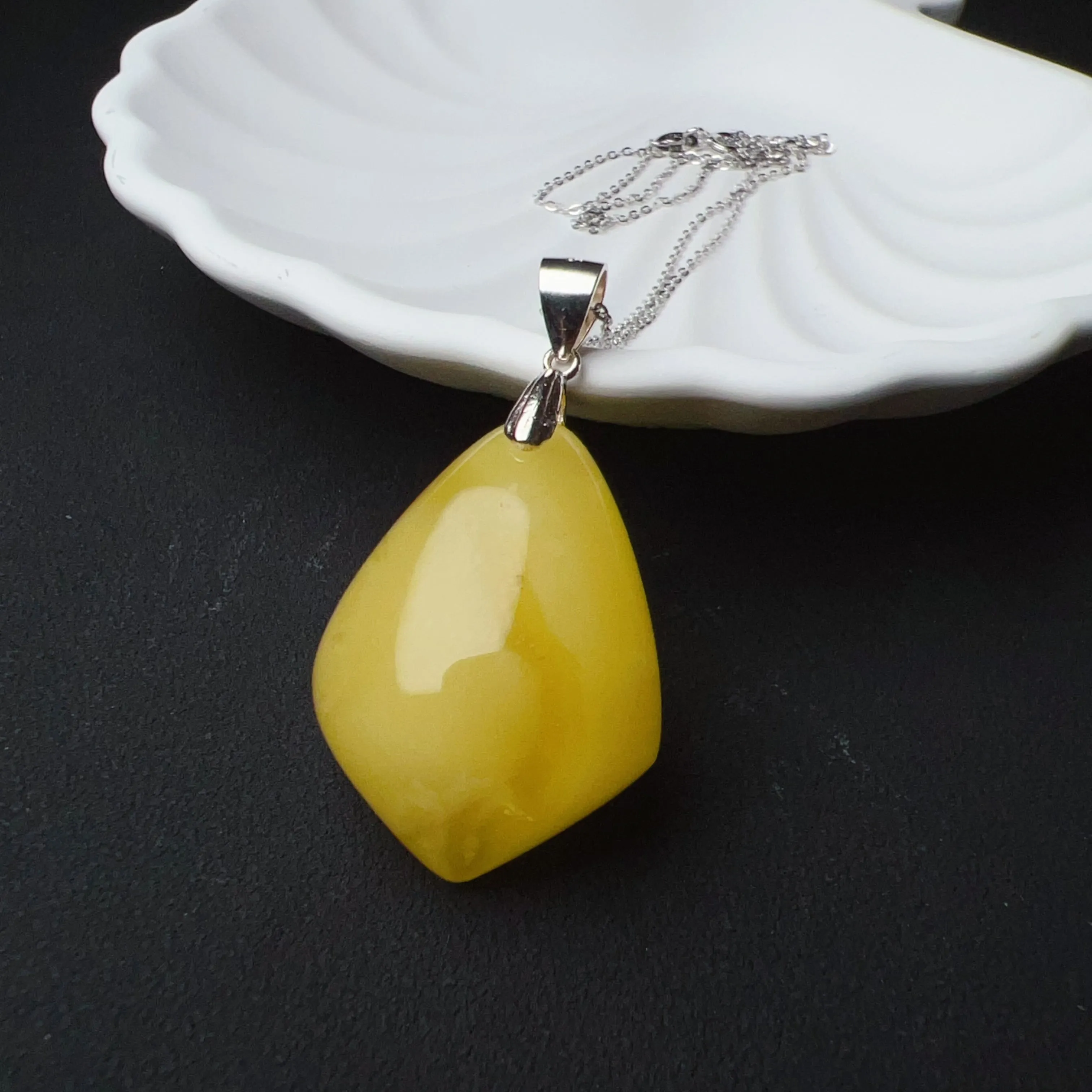 Genuine Amber Pendant with 925 Steling Silver Necklace | One of A Kind Handmade Jewelry