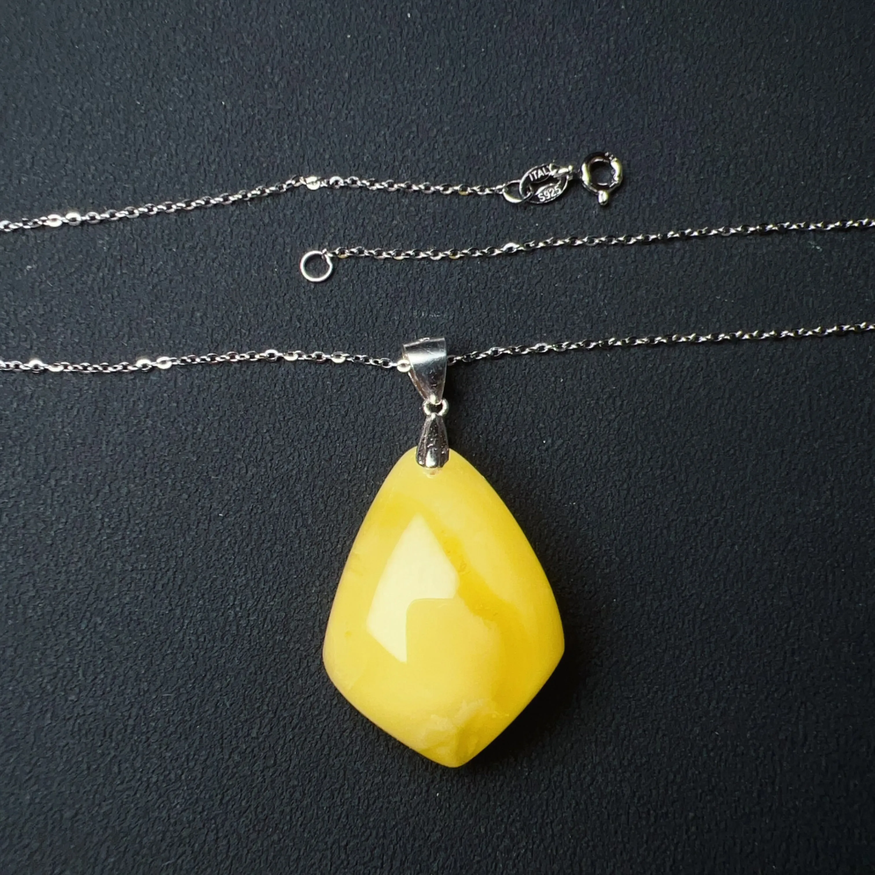 Genuine Amber Pendant with 925 Steling Silver Necklace | One of A Kind Handmade Jewelry