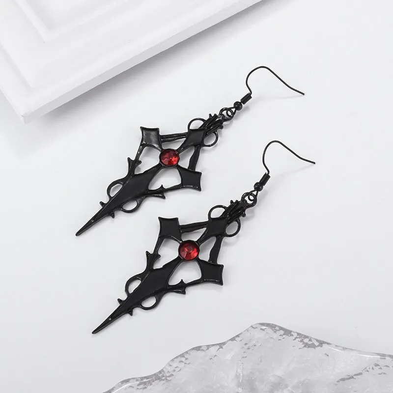 Gothic Spear Cross Earrings: Rhinestone Cross Ear Hooks for a Punk Style Look