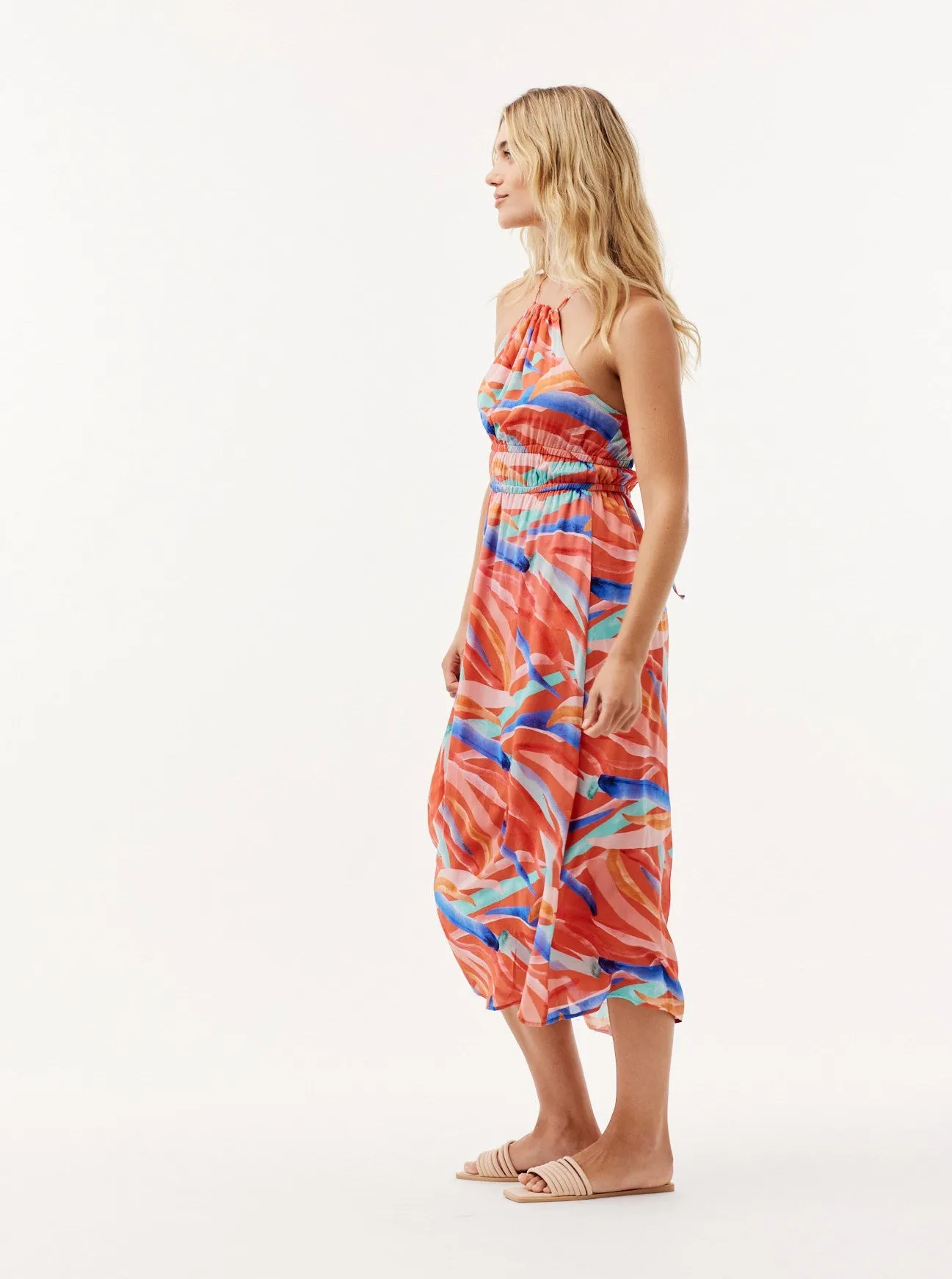 Halter Elastic Waist Midi Dress - Paradiso Print