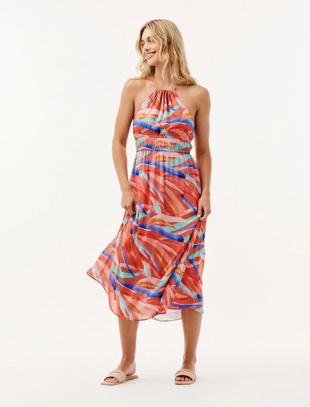 Halter Elastic Waist Midi Dress - Paradiso Print