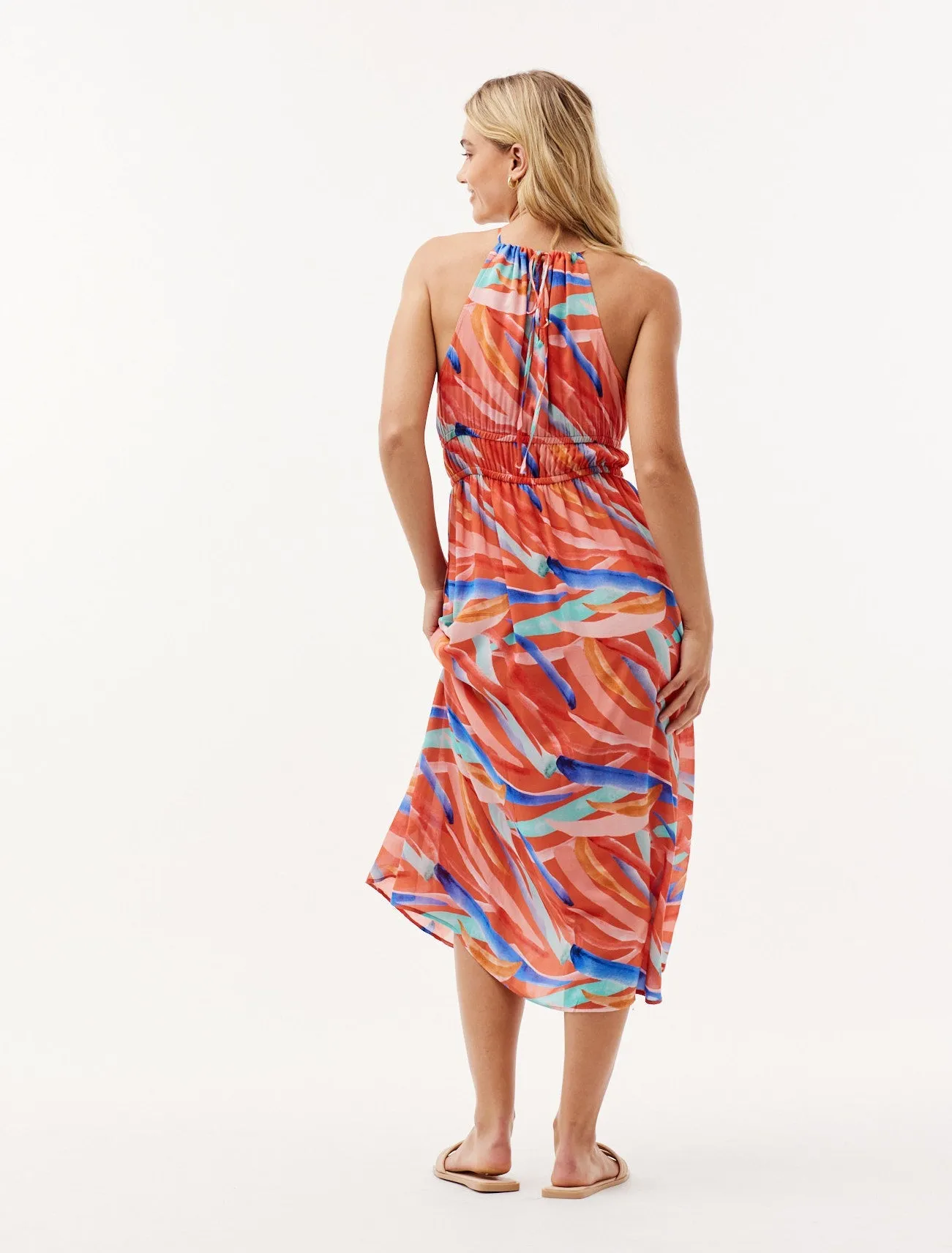 Halter Elastic Waist Midi Dress - Paradiso Print