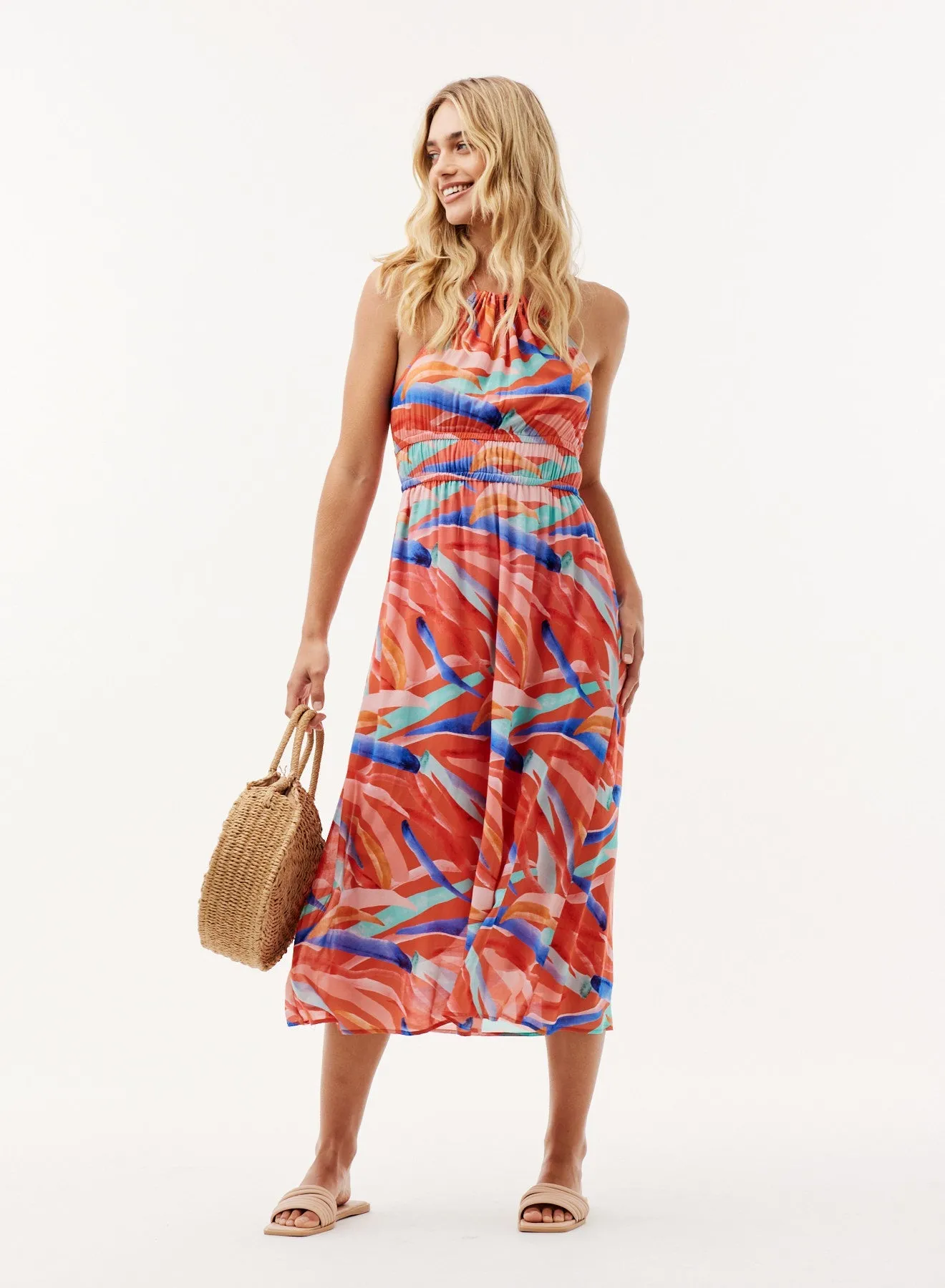 Halter Elastic Waist Midi Dress - Paradiso Print