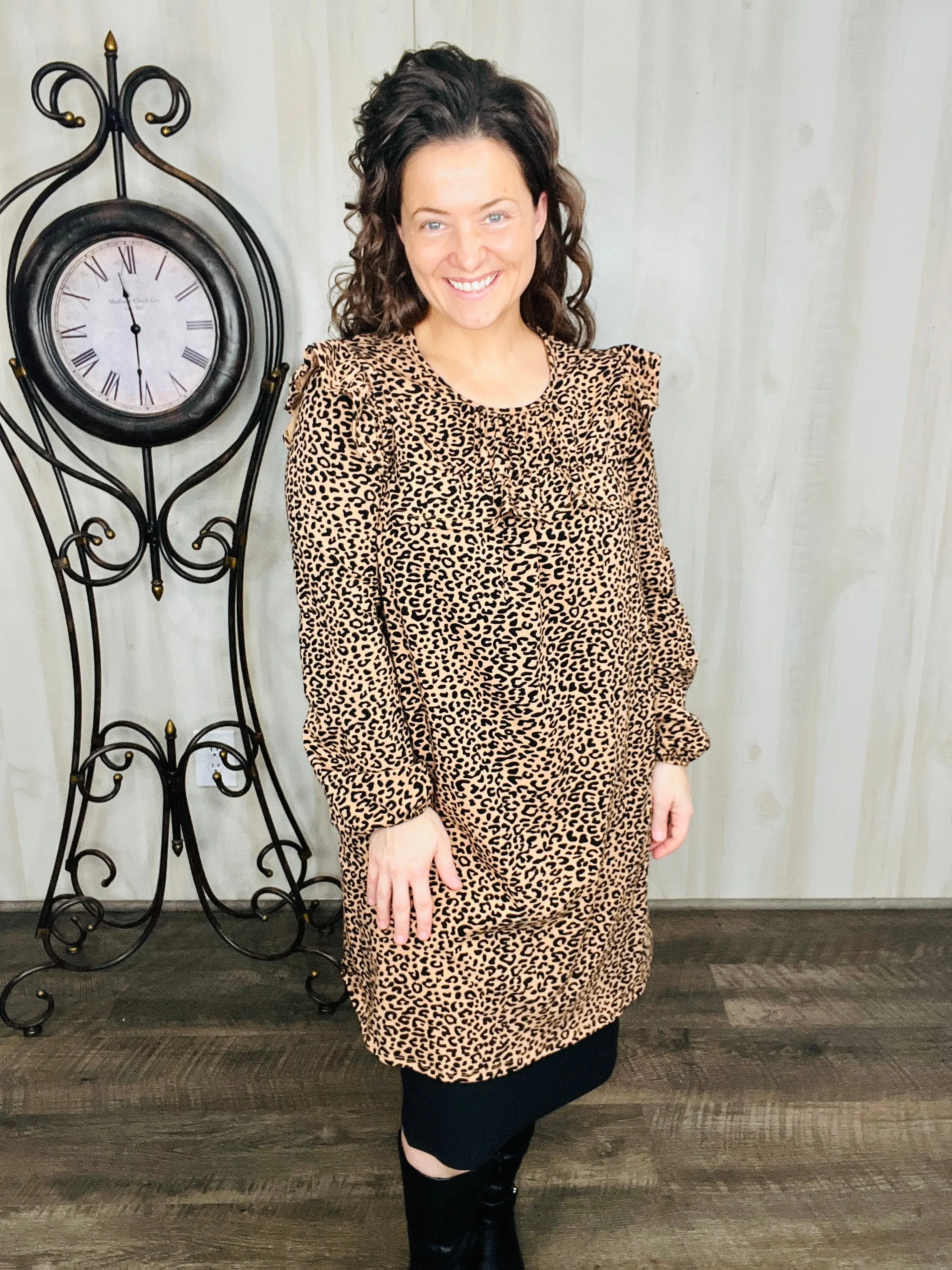 Katrina Leopard Print & Ruffle Tunic