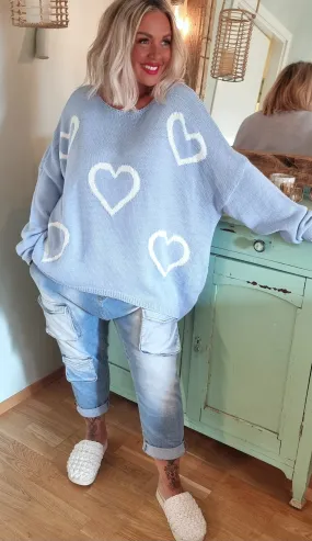 Knitted Heart Sweater Blue