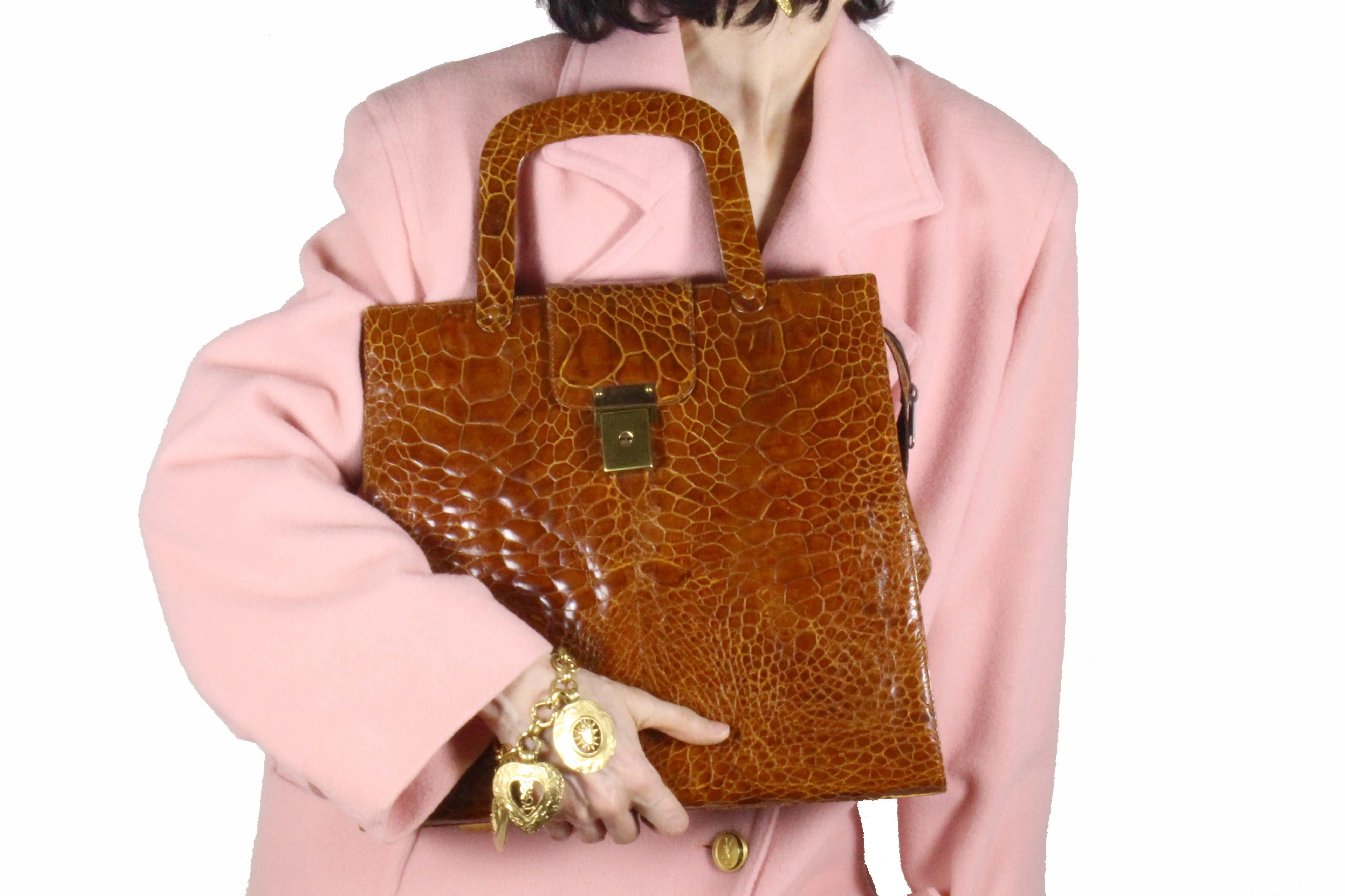 Large cognac turtle skin handbag