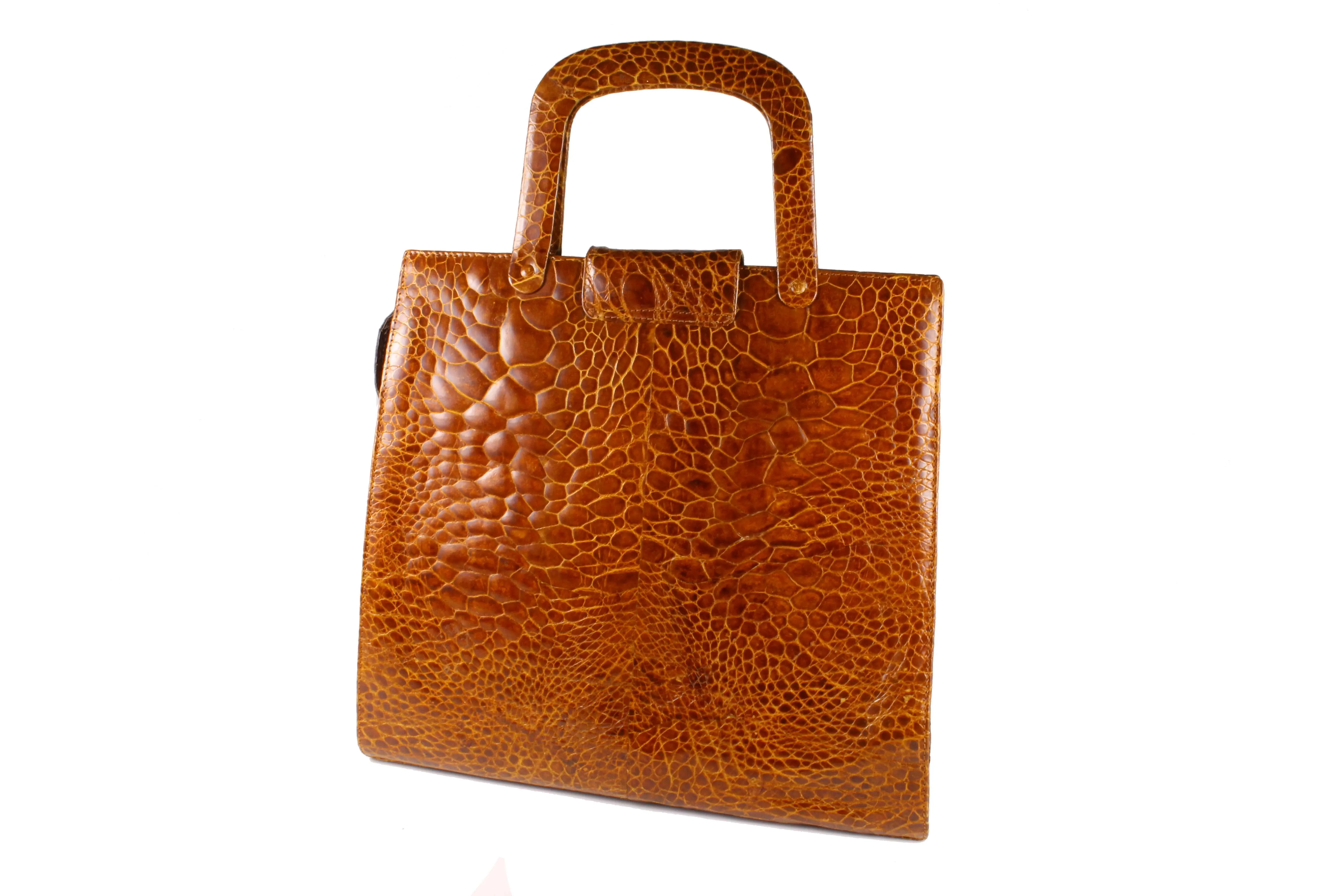 Large cognac turtle skin handbag