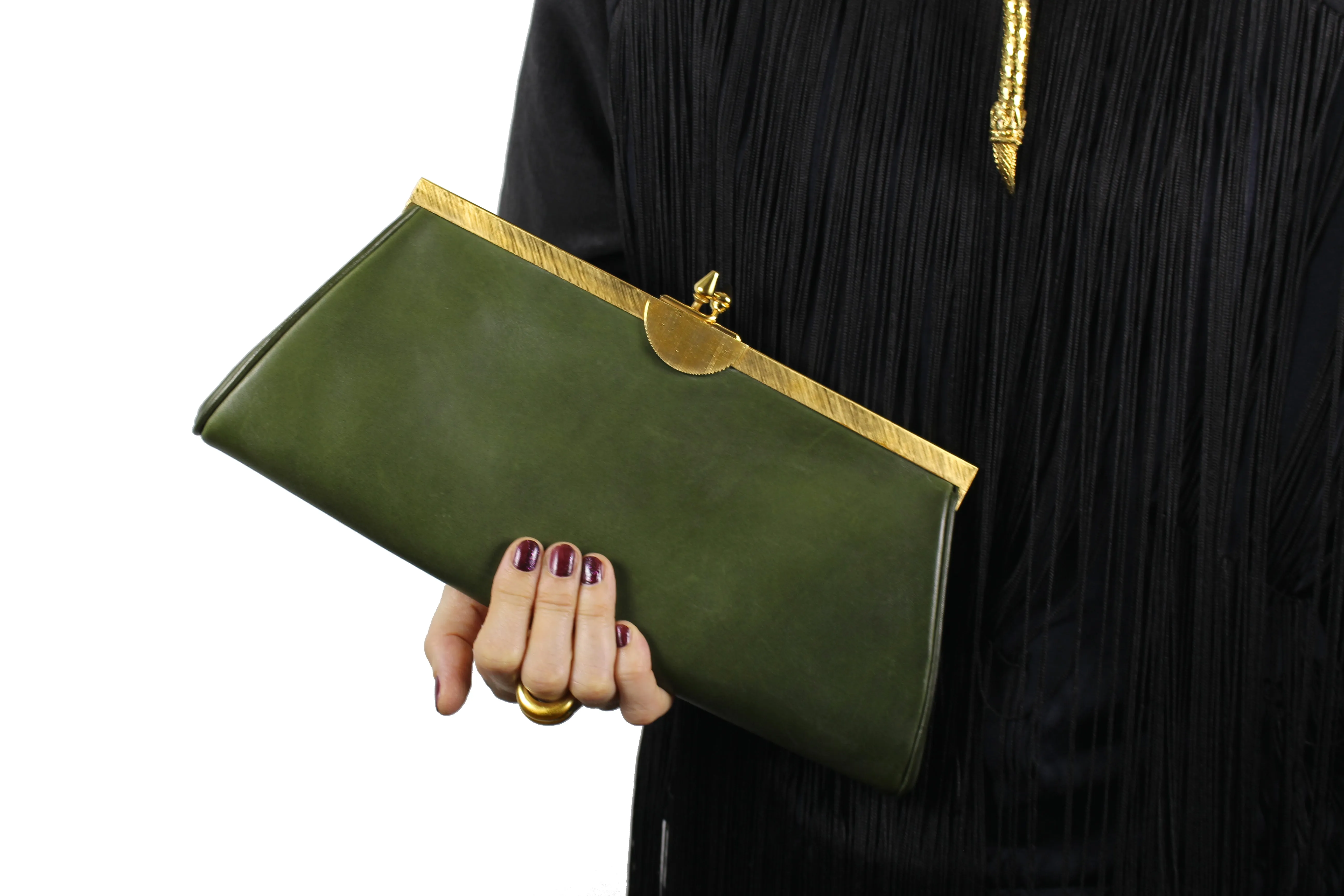 LOEWE green leather clutch