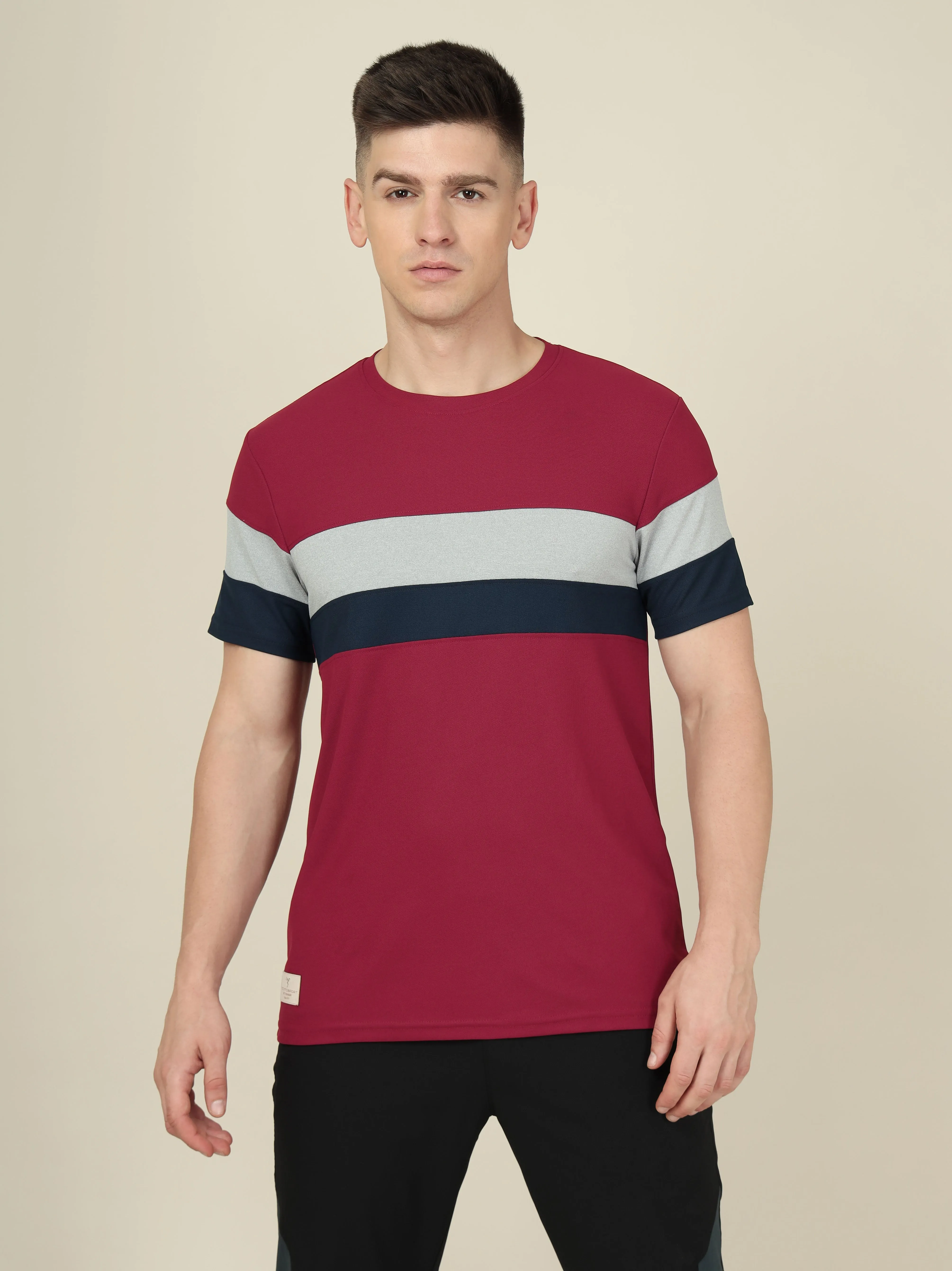 Men Colorblock Slim Fit Crew Neck T-shirt with MATPIQ