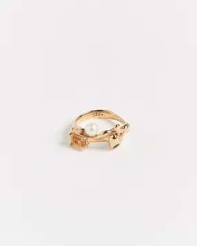 Menage Ring in 14K Gold/Citrine/Garnet