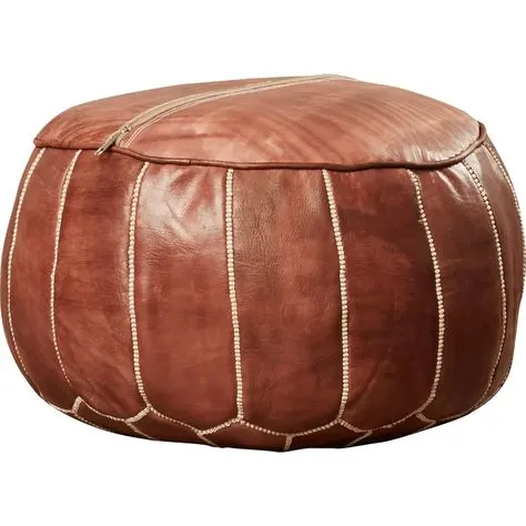 Moroccan Leather Ottoman - Tan