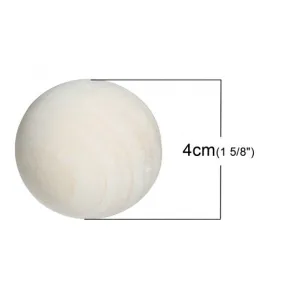 Natural Hinoki Wood Round Balls, About 40mm Dia, No Hole, 5 PCs, cft0349