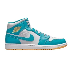 Nike Men's Air Jordan 1 Mid Shoes - Aquatone / White / Celestial Gold