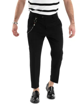 Pantaloni Uomo Viscosa Tasca America Nero Abbottonatura Allungata Capri Sartoriale GIOSAL-P5975A