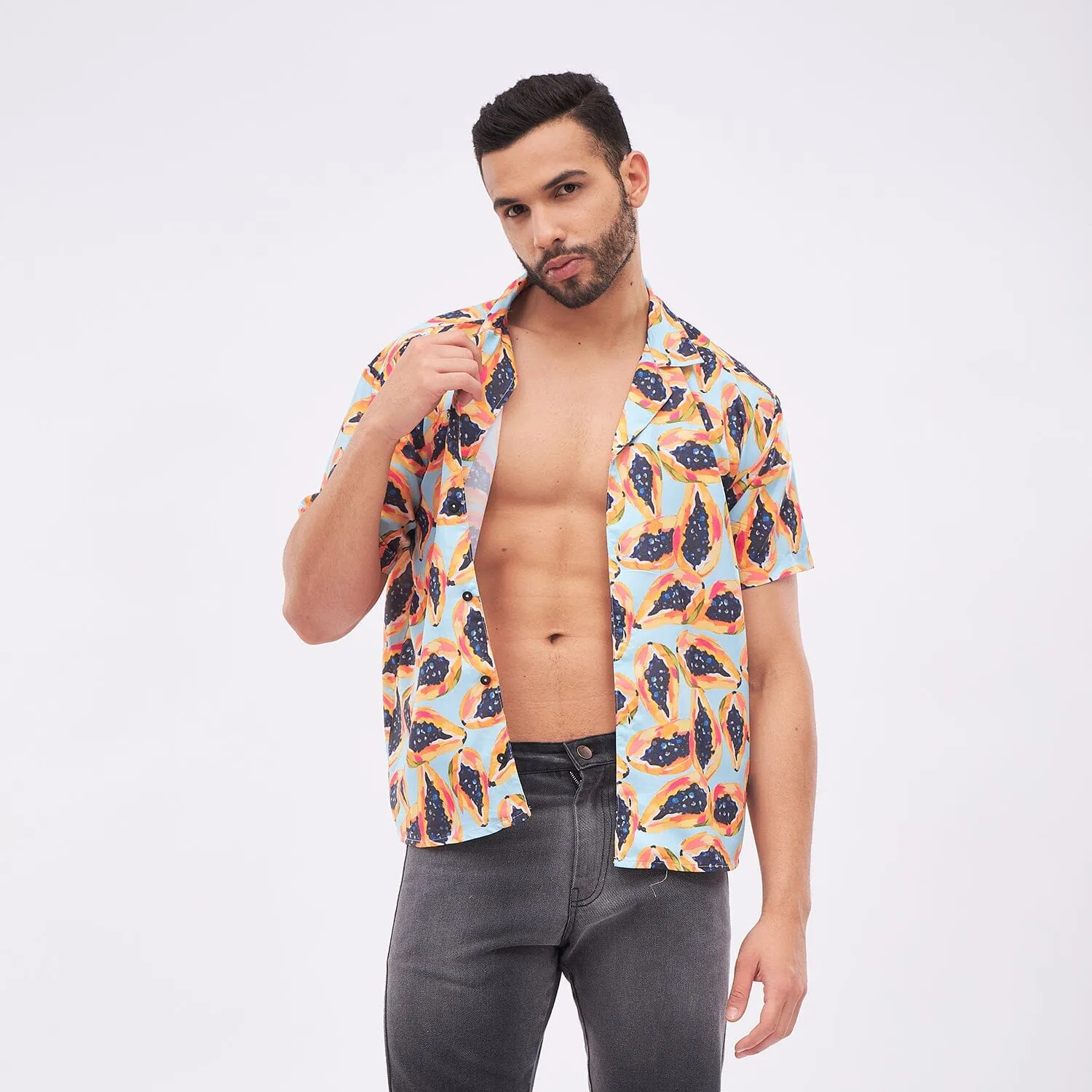 Papaya Print Cuban Shirt