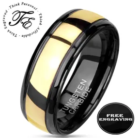 Personalized Men's Gold Tungsten Promise Ring - Engraved Tungsten Handwriting Ring