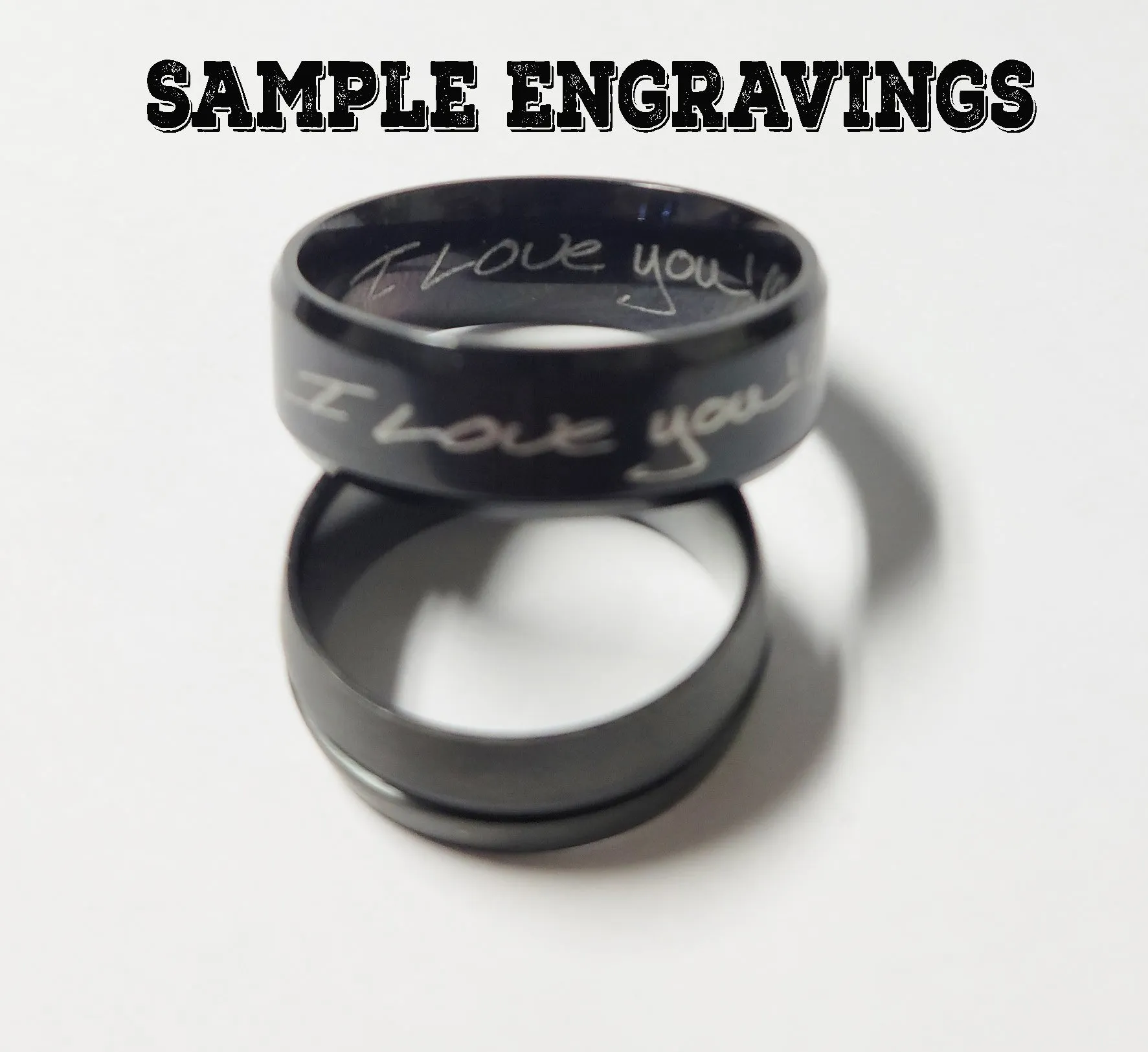 Personalized Men's Gold Tungsten Promise Ring - Engraved Tungsten Handwriting Ring