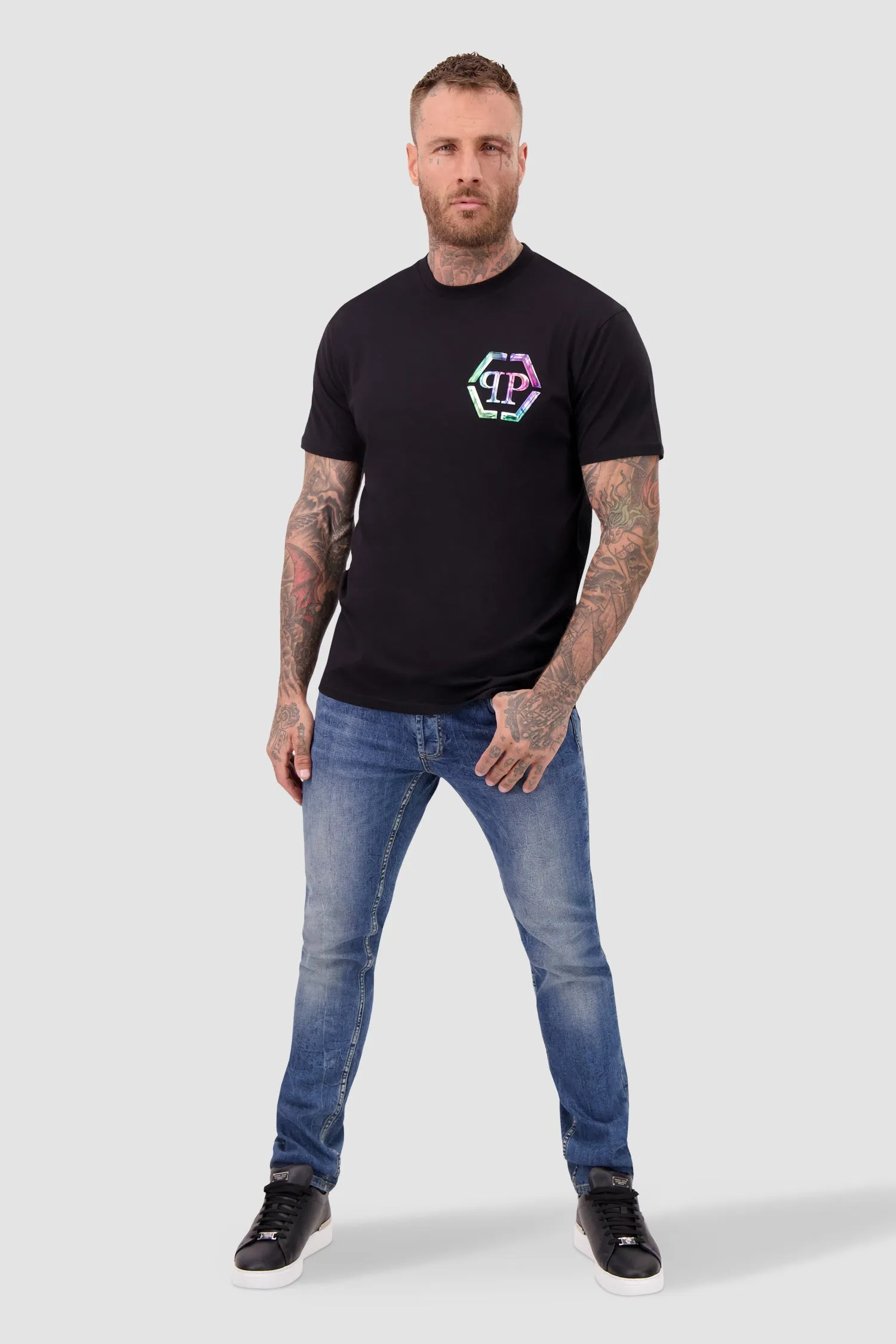 Philipp Plein Black Round Neck SS PP Glass T-Shirt