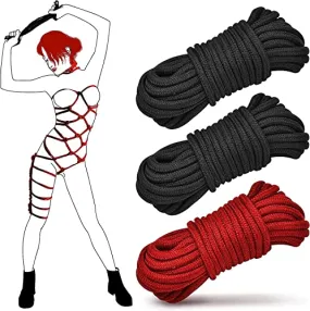 Prosixtoy Super Soft Cotton-Rope Sex Bondage Kit BDSM Beginner Set Shibari Bondage Ropes Restraint Kit Adult Sex Toys for Women Men and Couples,32 Feet 8MM(Black Red)