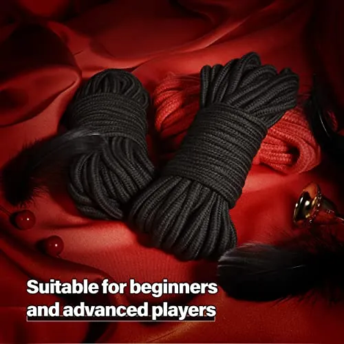 Prosixtoy Super Soft Cotton-Rope Sex Bondage Kit BDSM Beginner Set Shibari Bondage Ropes Restraint Kit Adult Sex Toys for Women Men and Couples,32 Feet 8MM(Black Red)