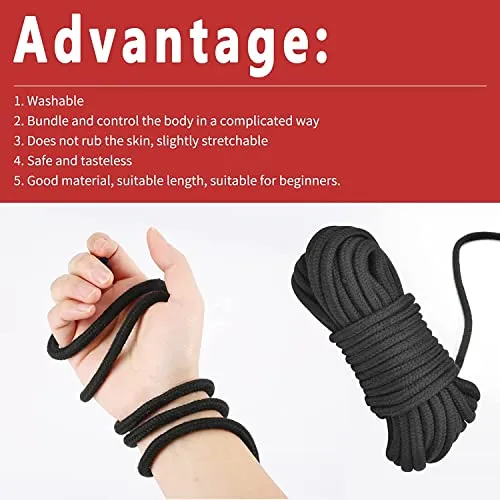 Prosixtoy Super Soft Cotton-Rope Sex Bondage Kit BDSM Beginner Set Shibari Bondage Ropes Restraint Kit Adult Sex Toys for Women Men and Couples,32 Feet 8MM(Black Red)